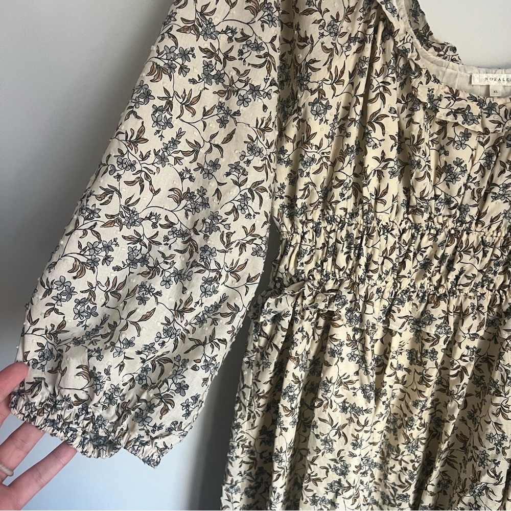 Noralee Blue Floral Vintage Print Puff Sleeve Ruffle Trim Dress Women's XL - Picture 4 of 6
